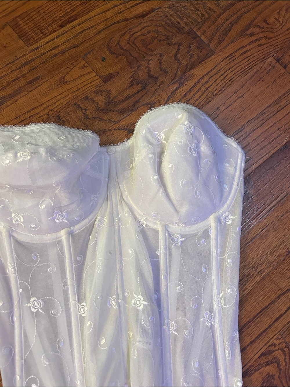 Dominique White Longline Bridal Bustier with Embroidered Mesh - Picture 2 of 6
